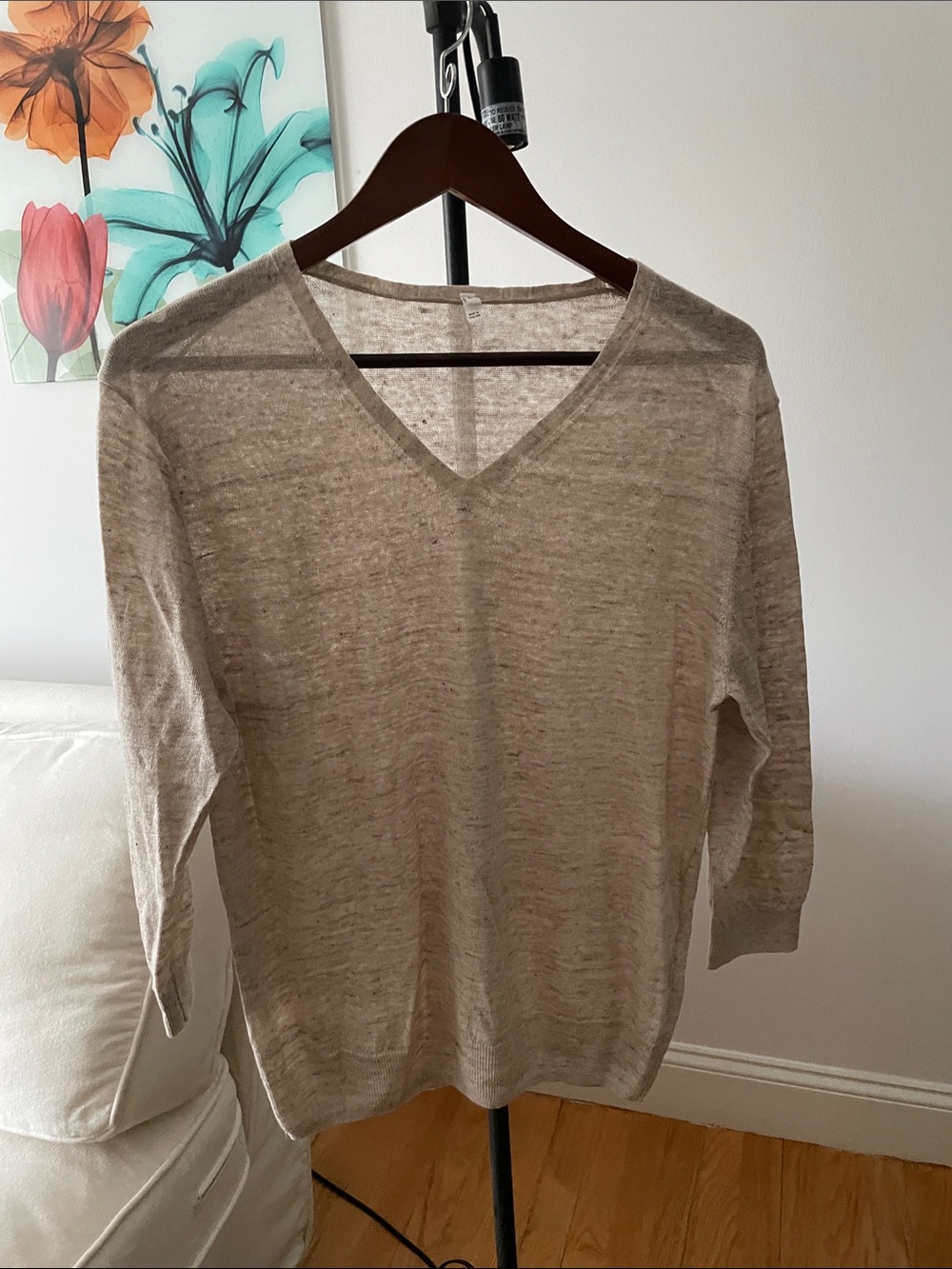 Light Beige linen V-Neck Women’s Sweater
